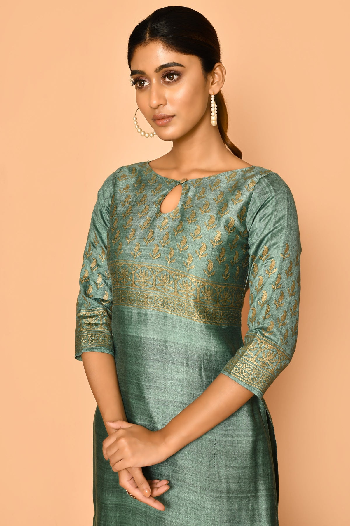 Jade Handloom cotton silk kurta for women