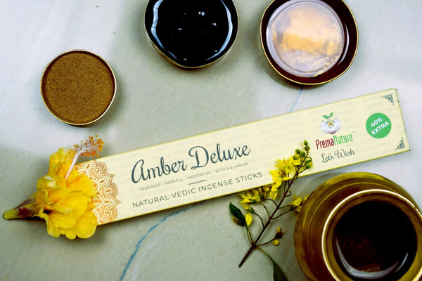 Natural Vedic Incense Sticks: Amber Deluxe (17 pcs)