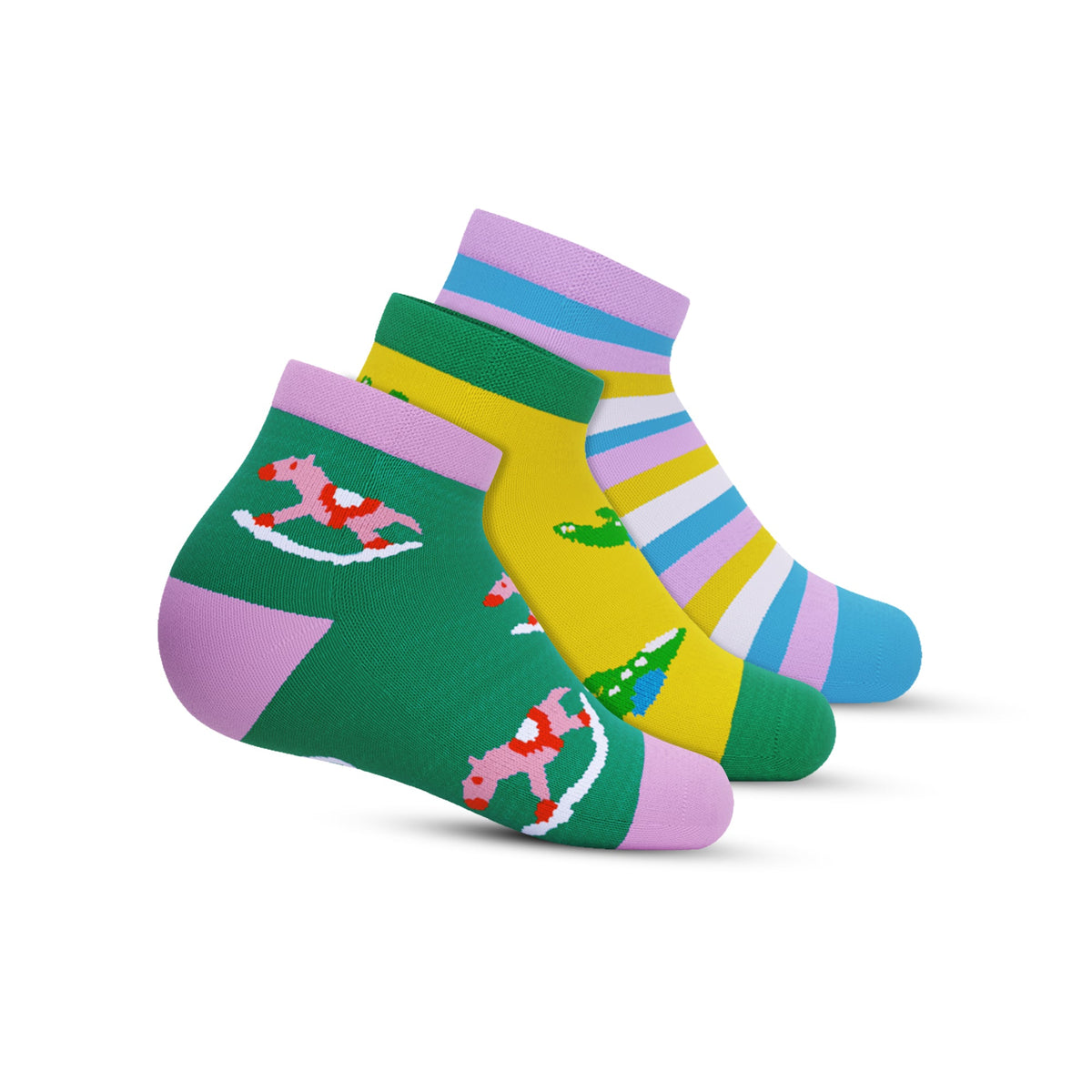 Ankle - play time - Green, take off - Yellow, hide seek - Pink - Pack of 3