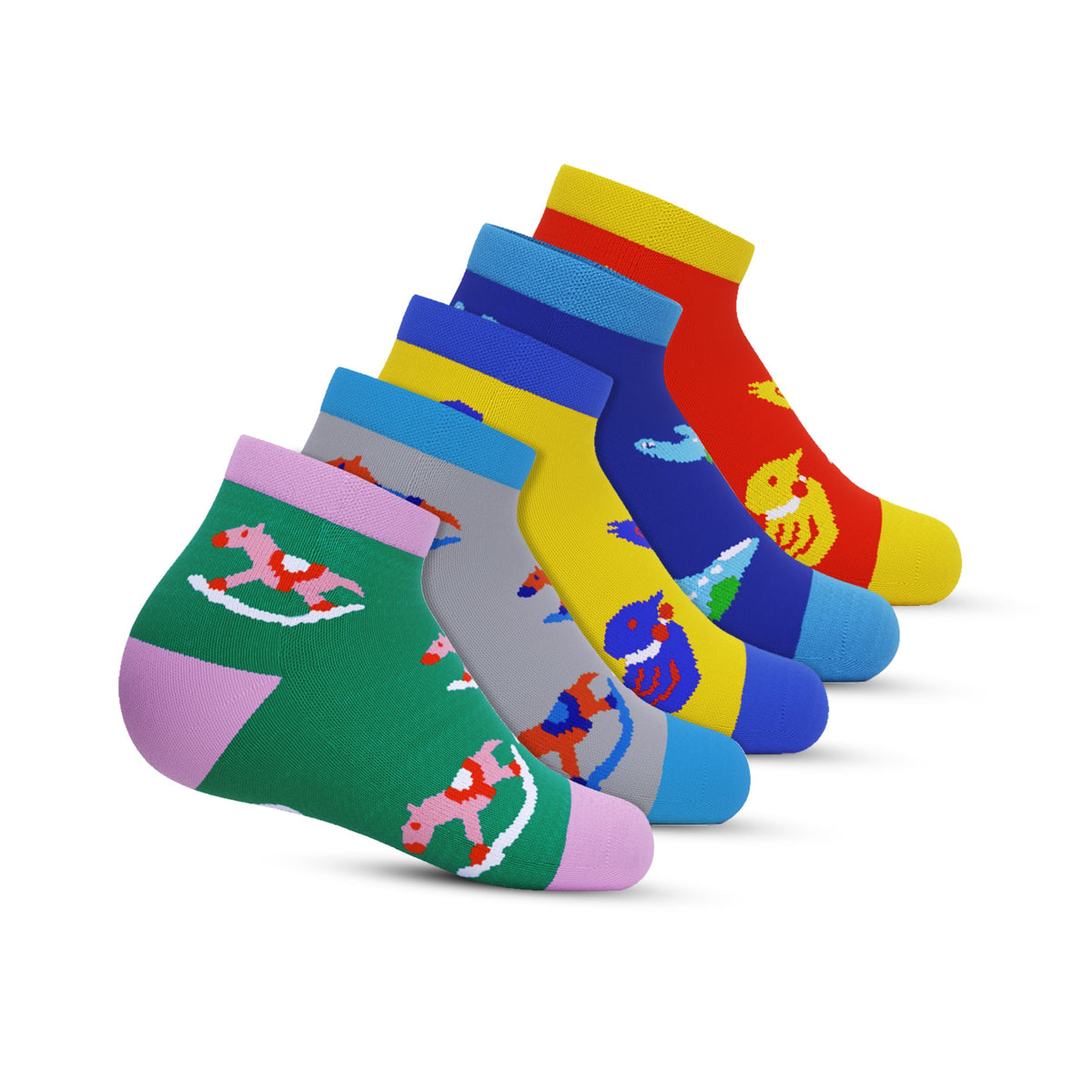 Ankle – lil one – Red & Yellow, play time Green & Grey, take off – Royal blue – Pack of 5
