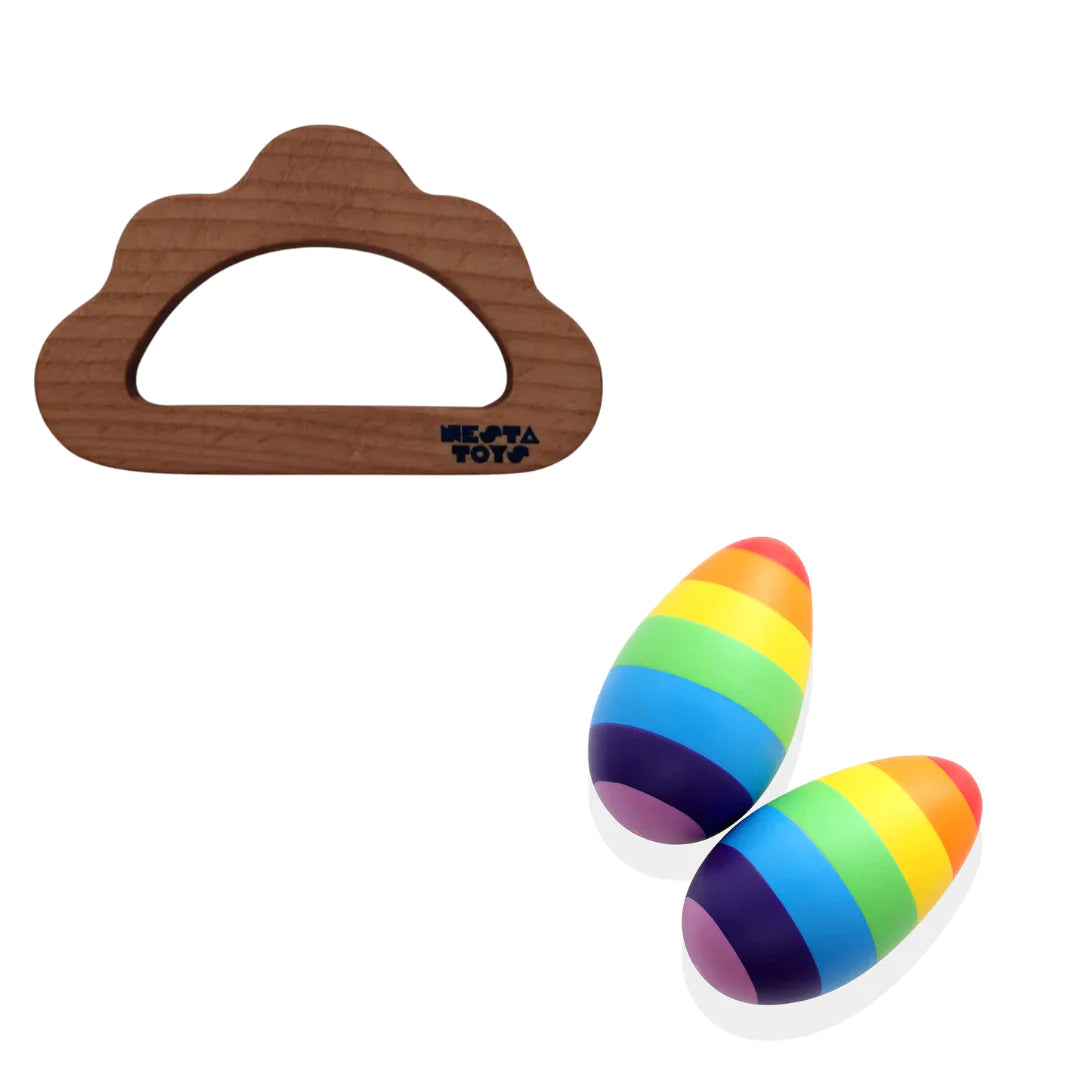 Wooden Egg Shaker (Rattle) & Teether Combo - Baby Shower Gift| Newborn Toy