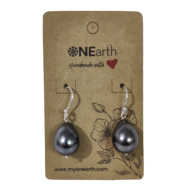 #66 - Drop Baroque shell pearl Earrings (Metalic with silver hook)