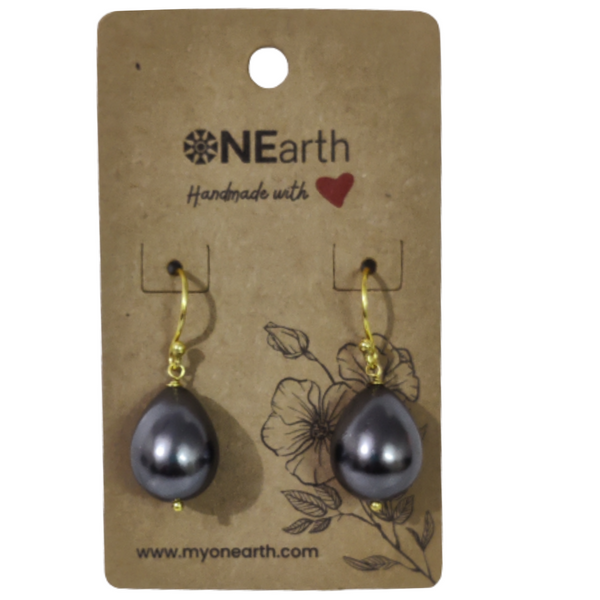 #66 - Drop Baroque shell pearl Earrings (Metalic with golden hook)