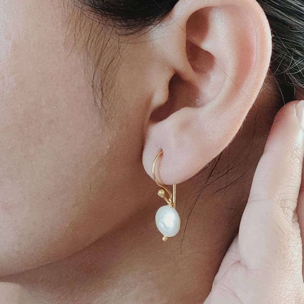 #13 - Coin Baroque Pearl Earrings Golden Hook