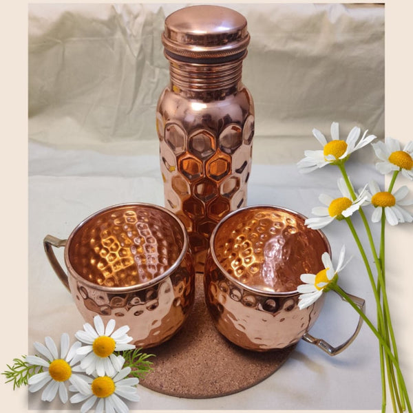 Copper Bottle With Mugs - Diamond (750 ml)