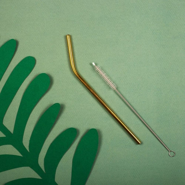 Brass  Straws With Cleaner - Pack of 2 (Brass) ST+Bend