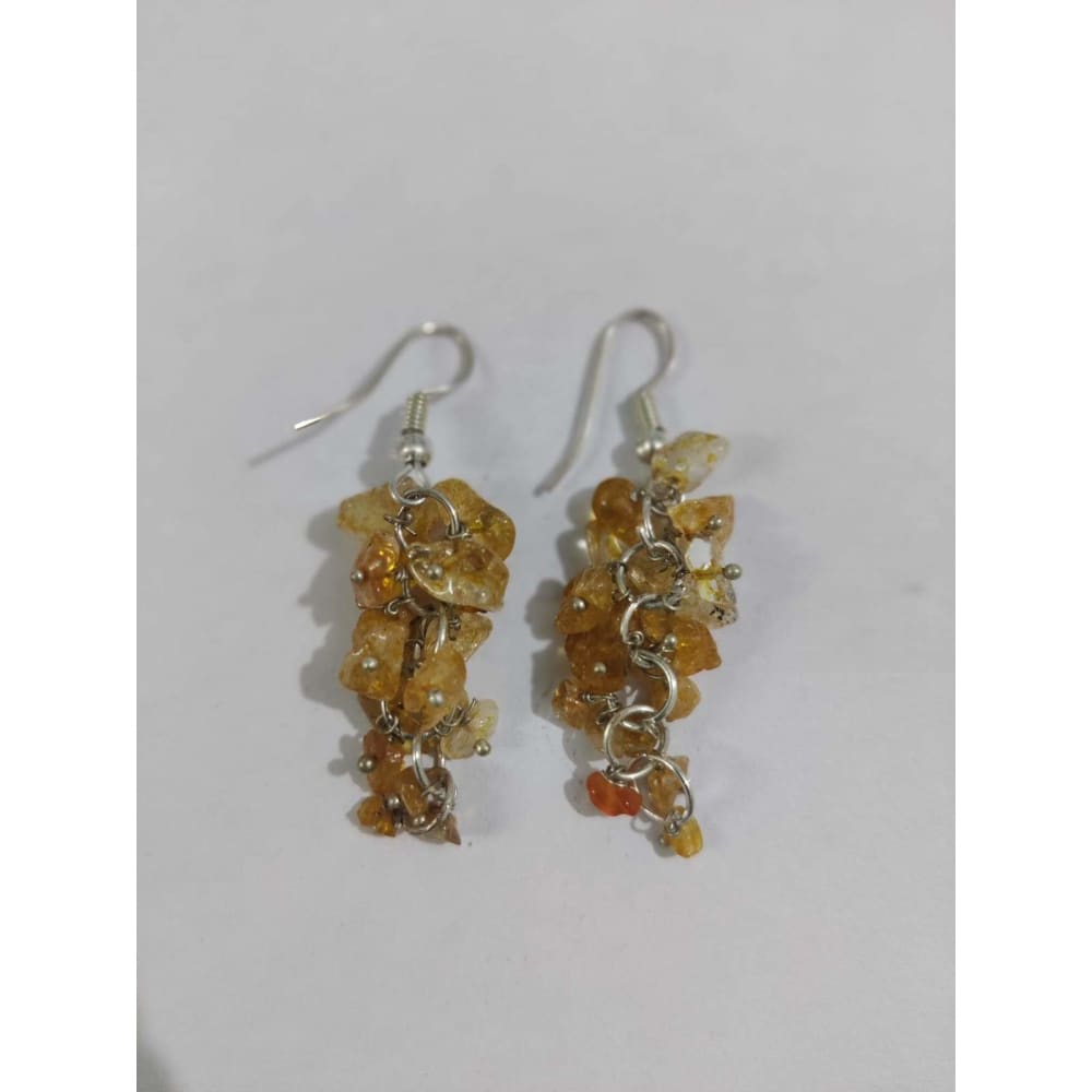 Citrine Stone Pebble Earrings - Ear wire
