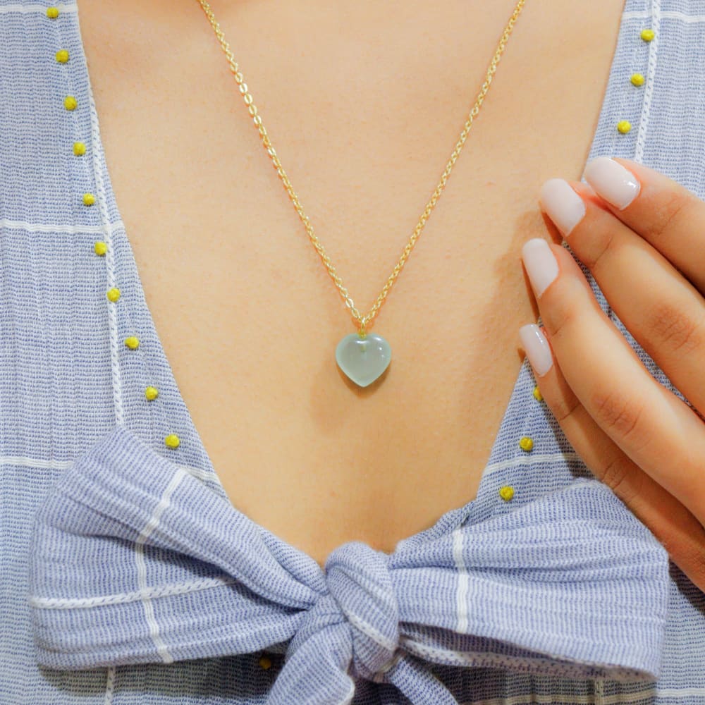 Green Chalcedony Stone Pendant with Golden Chain