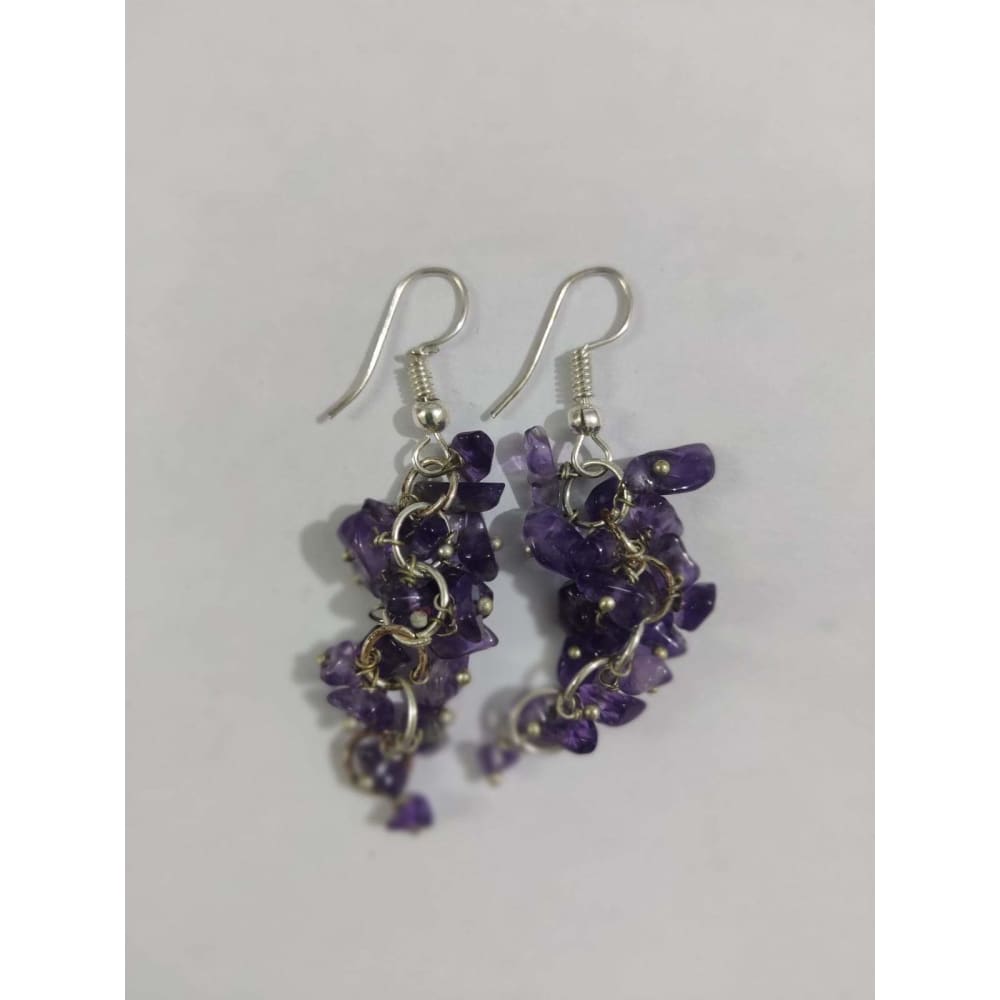 Amethyst Stone Pebble Earrings - Ear wire