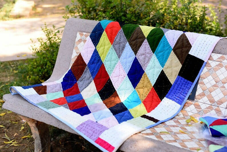 Kids Linen cotton filled Quilt /Kids Playmat /Handmade Patchwork ,Kantha Quilt,Throw,Gudri,Rally,Bedspread ,Blanket,Coverlet,Rajai