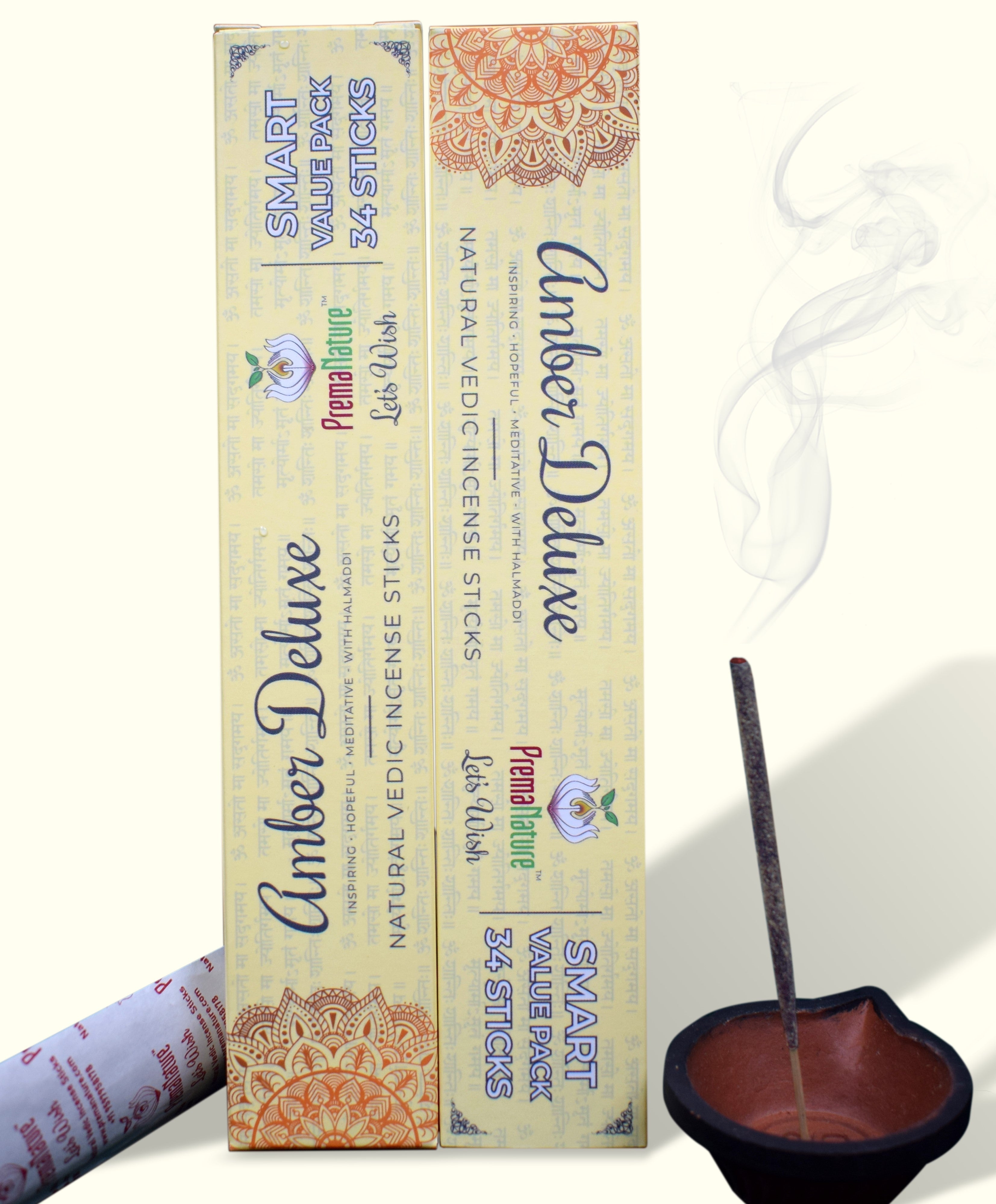 Natural Vedic Incense Sticks: Amber Deluxe Value Pack (34 pcs)