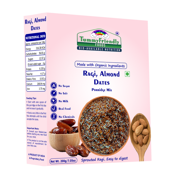 TummyFriendly Foods Sprouted Ragi, Almond, Dates Porridge Mix Cereal (200 g, 8+ Months)