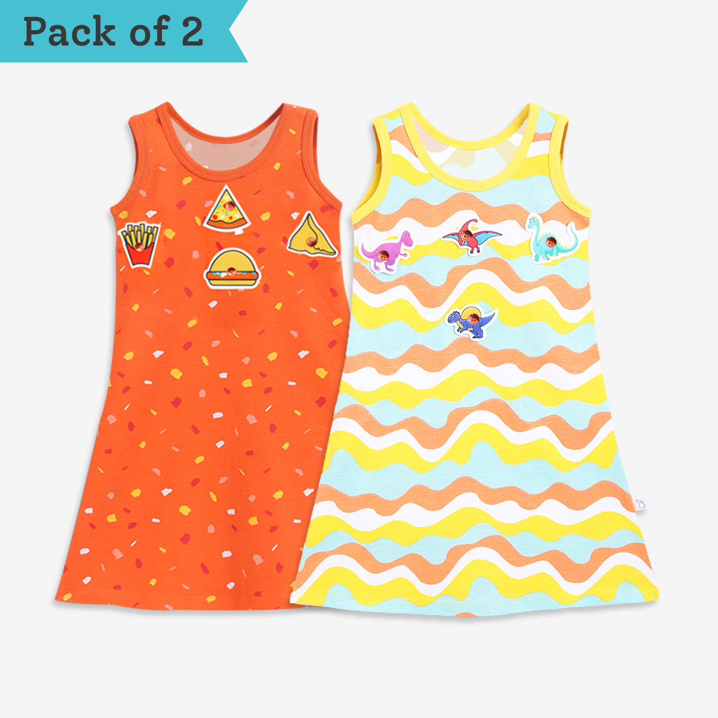 A-line Dress - 2 pack - Colour Patch - Waves & Badges