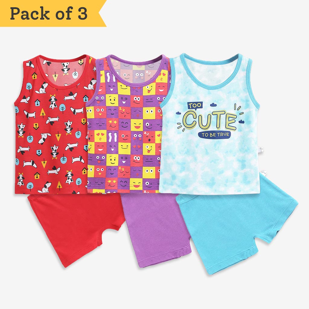 Top & Shorts Set - PACK OF 3 - All Smiles - Furry Love - Tie-Dye Blues