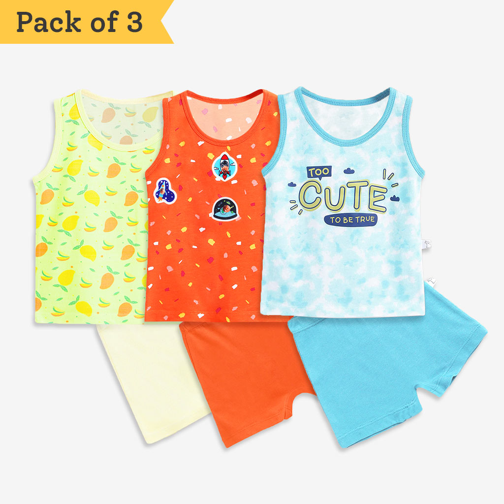 Top & Shorts Set - 3 pack - Colour Patch - Mango Summers - Tie-Dye Blues