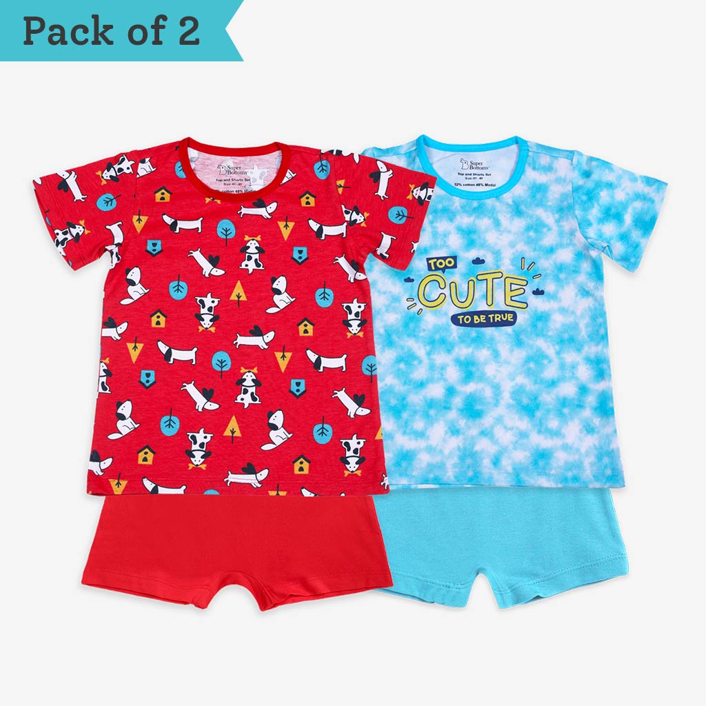 Short Sleeve Top & Shorts Set - 2 pack - Tie-Dye Blues - Furry love