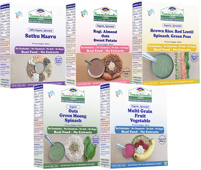 TummyFriendly Foods Organic Certified Stage3 Sprouted Porridge Mixes Combo - 5 Packs | Organic Baby Food for 8 Months Old Baby |5 Packs, 200g Each Cereal (1 kg, Pack of 5)