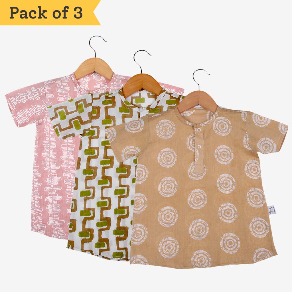 Short Sleeve Kurta - 3 pack - Dreamy Beige - Saplings - Pastel Pink