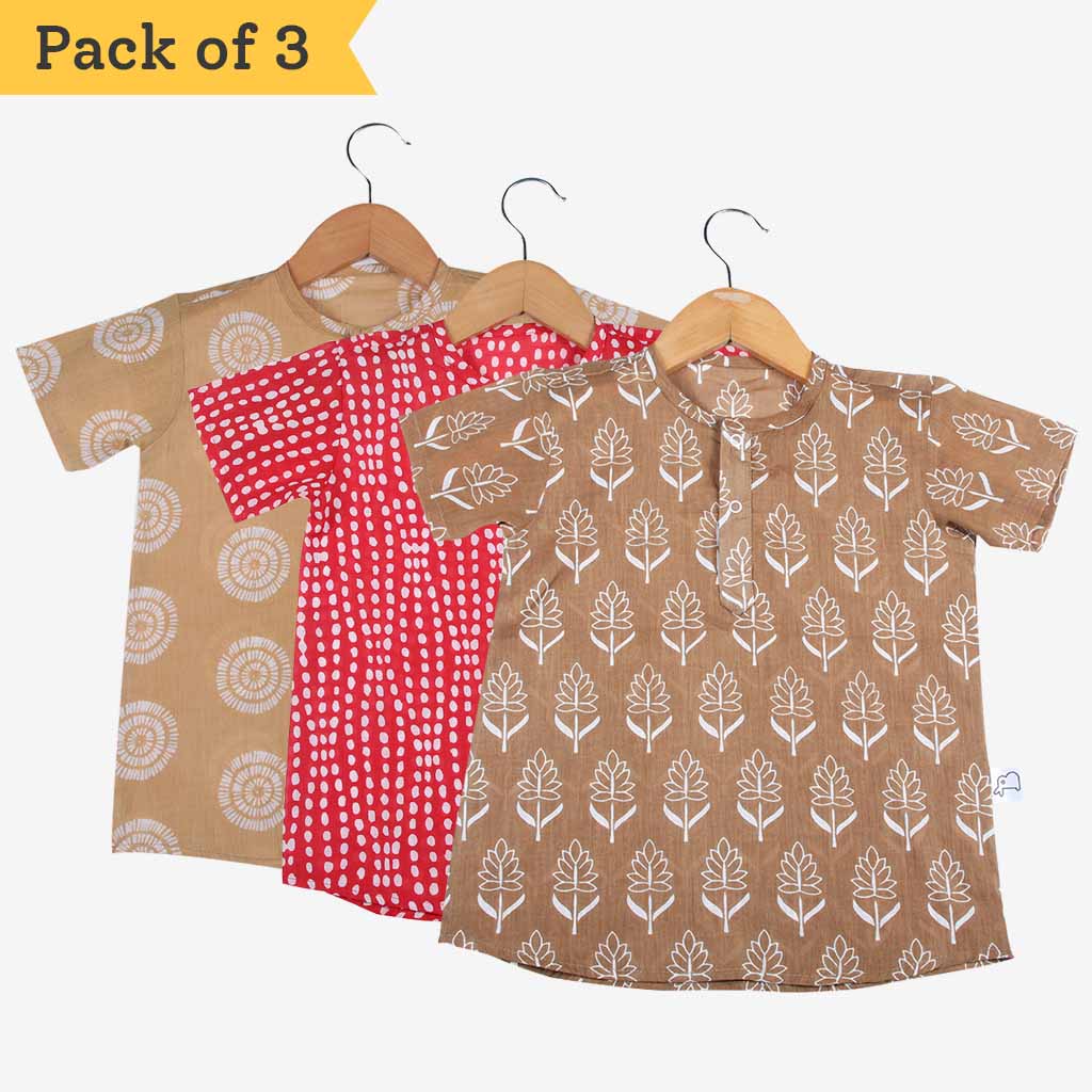 Short Sleeve Kurta - 3 pack - Blissful Brown - Dreamy Beige - Maroon Days