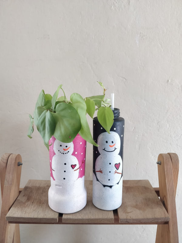 Snowman Jars with Green & Yellow Philodendron