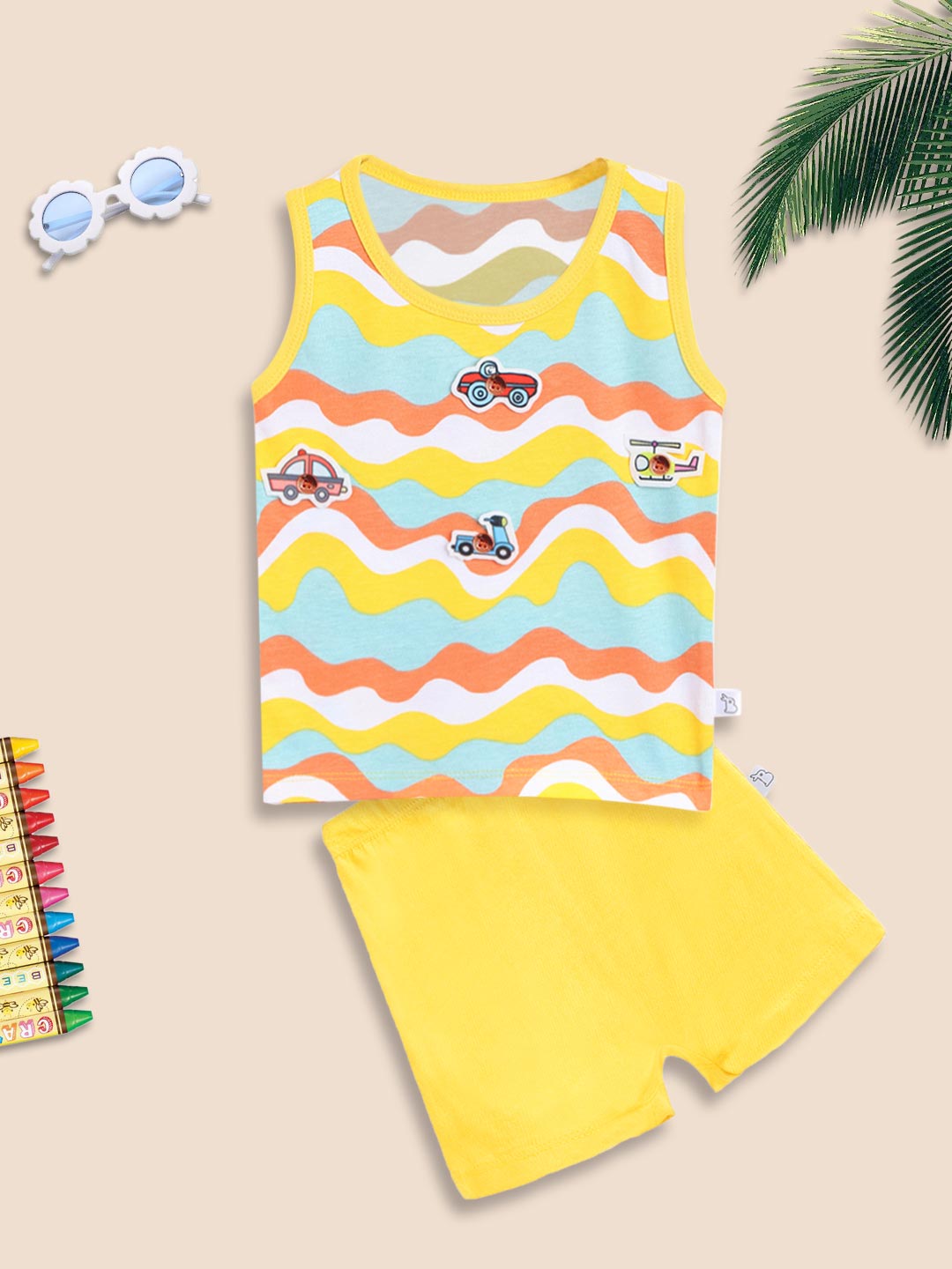 Top & Shorts Set - 3 pack -  Dino-A-Maze - Tie-Dye Blues - Waves & Badges