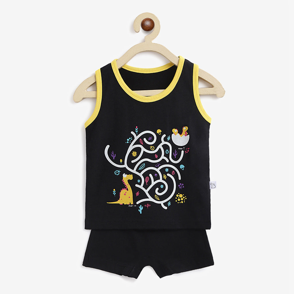Top & Shorts Set - 3 pack -  Dino-A-Maze - Tie-Dye Blues - Waves & Badges