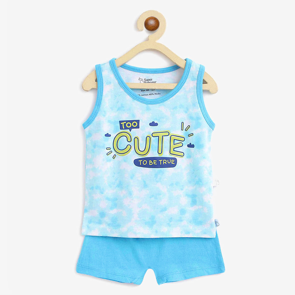 Top & Shorts Set - 3 pack -  Dino-A-Maze - Tie-Dye Blues - Waves & Badges
