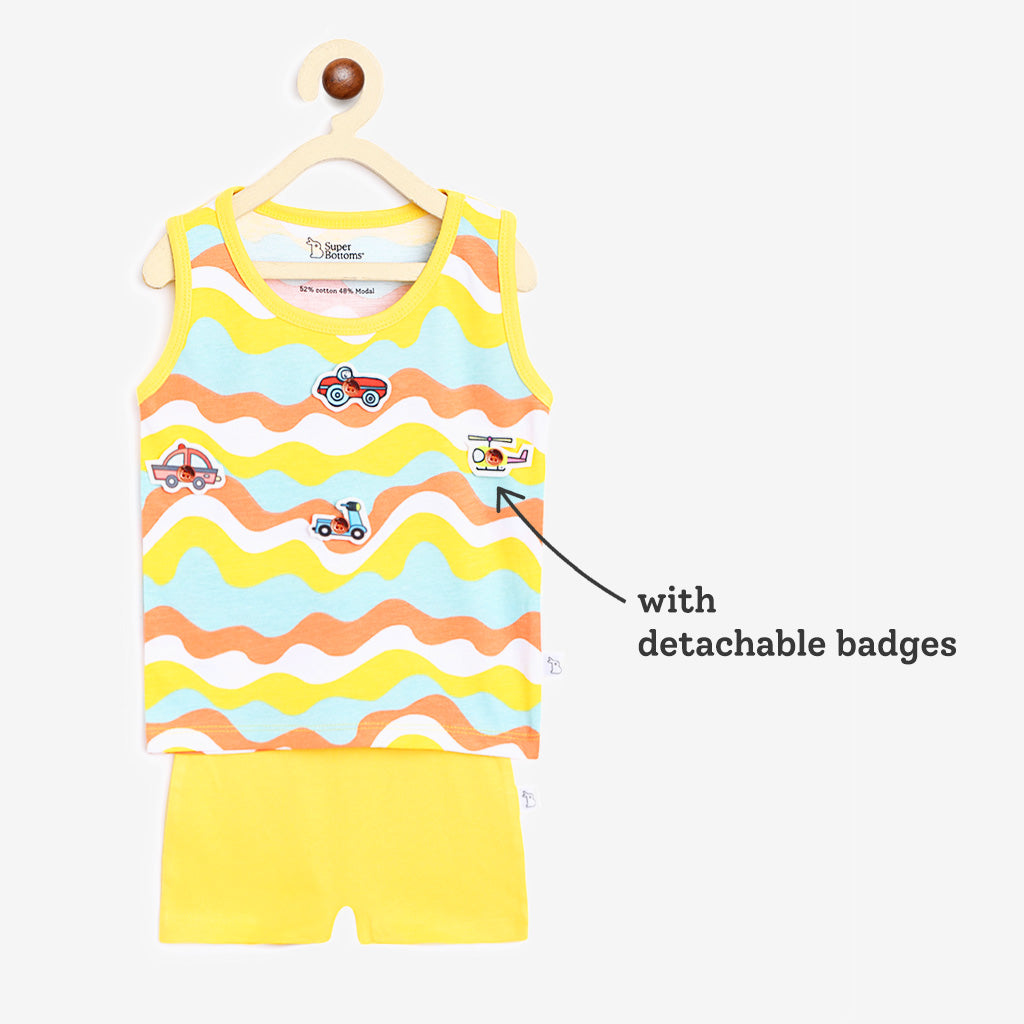 Top & Shorts Set - 2 pack - Colour Patch - Waves & Badges
