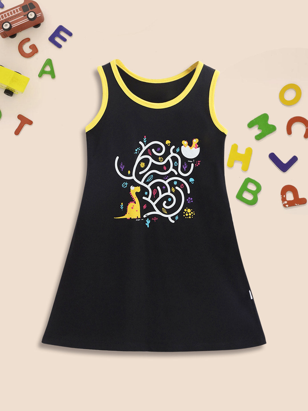 A-line Dress - 3 pack - Dino-A-Maze -Tie-Dye Blues - Waves & Badges