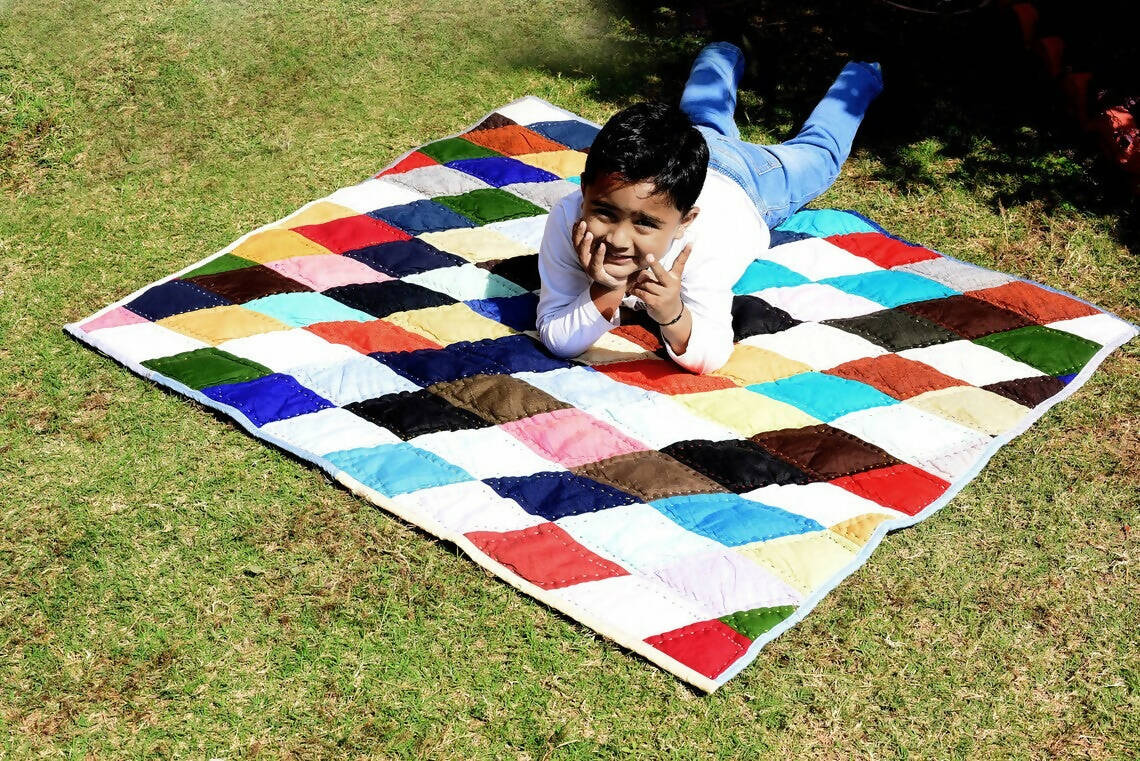 Kids Linen cotton filled Quilt /Kids Playmat /Handmade Patchwork ,Kantha Quilt,Throw,Gudri,Rally,Bedspread ,Blanket,Coverlet,Rajai