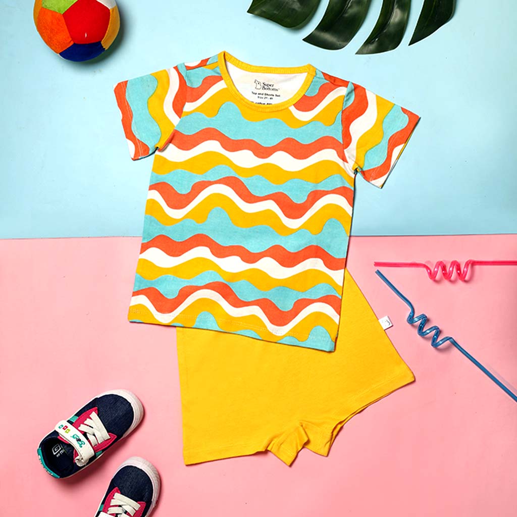 Short Sleeve Top & Shorts Set - 3 pack - Dancing Dreams - Waves and badges - Furry Love