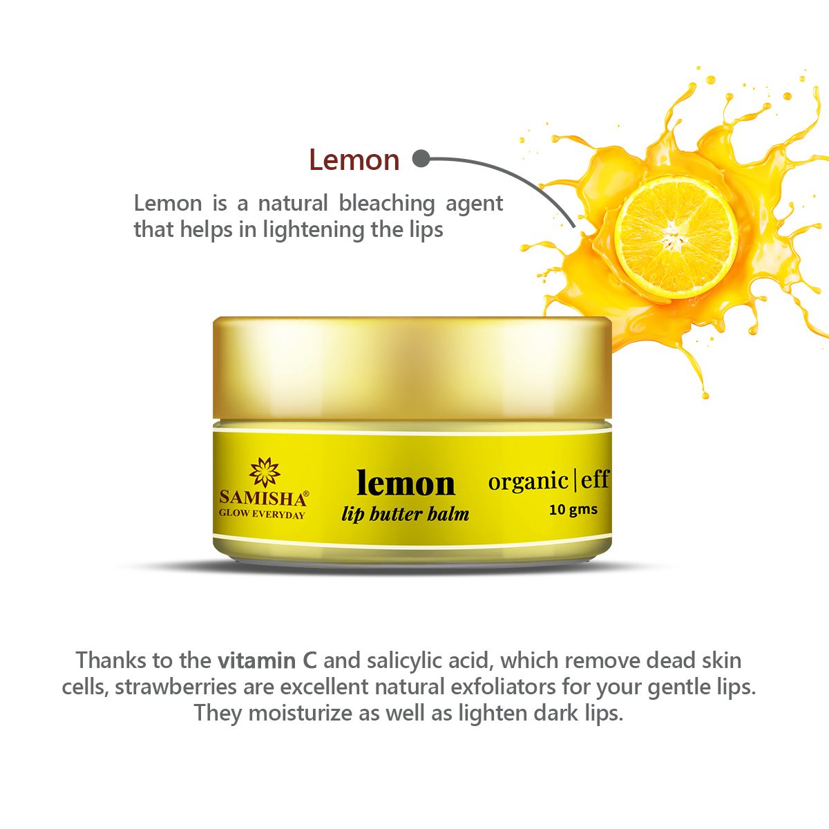 Lemon Enriched Organic Lip Balm For Chapped Lips - 10gms
