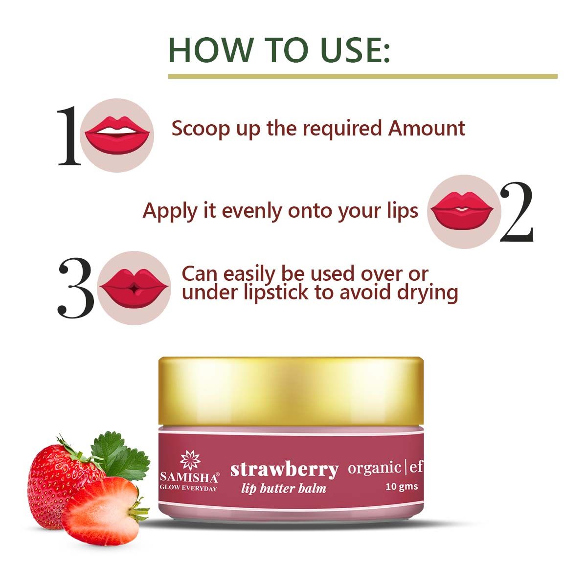 Strawberry Enriched Organic Lip Balm For Chapped Lips - 10gms
