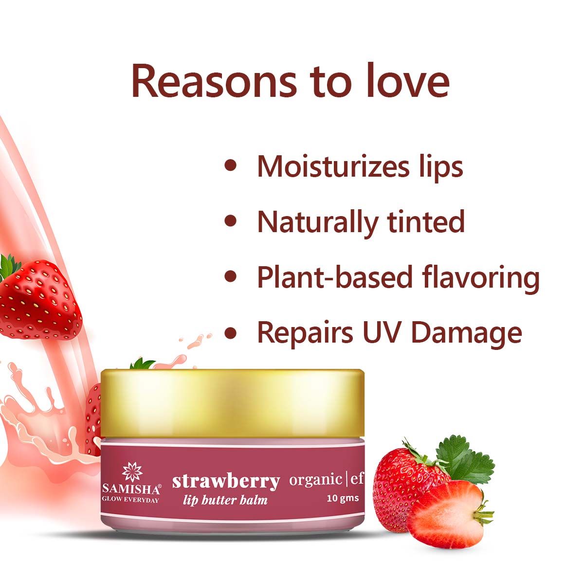 Strawberry Enriched Organic Lip Balm For Chapped Lips - 10gms