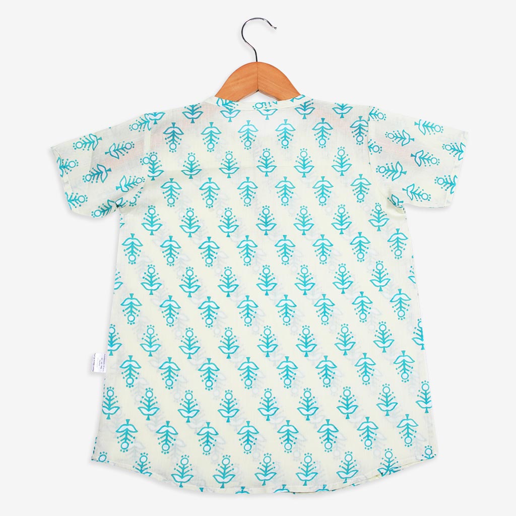 Short Sleeve Kurta - Beige Ajrakh