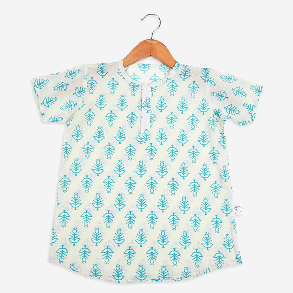 Short Sleeve Kurta - Beige Ajrakh