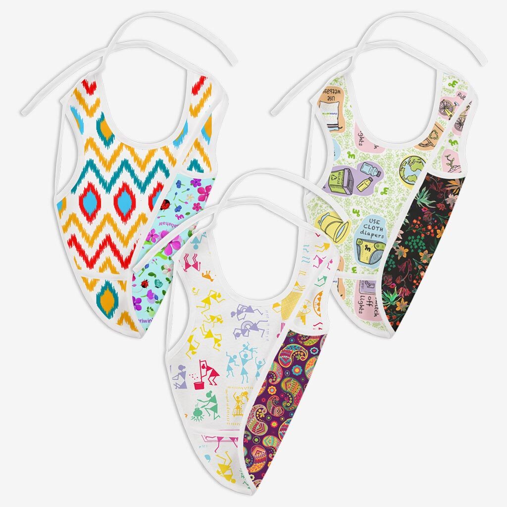 Reversible Waterproof Cloth Bibs - Pack of 3 