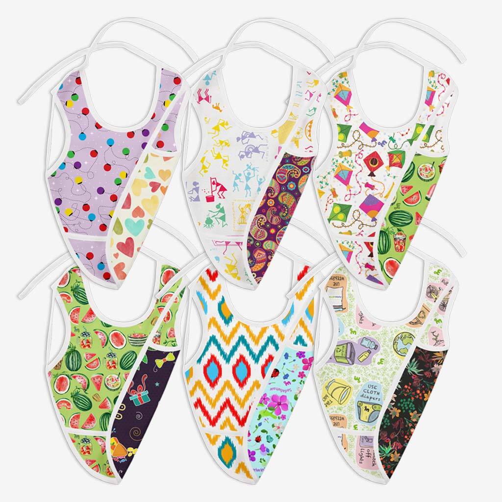 Reversible Waterproof Cloth Bibs - Pack of 6 