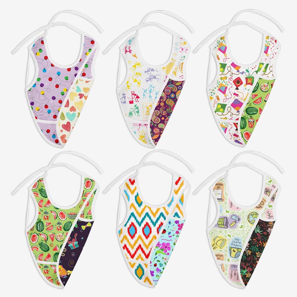 Pack of 6 Reversible Waterproof Cloth Bibs