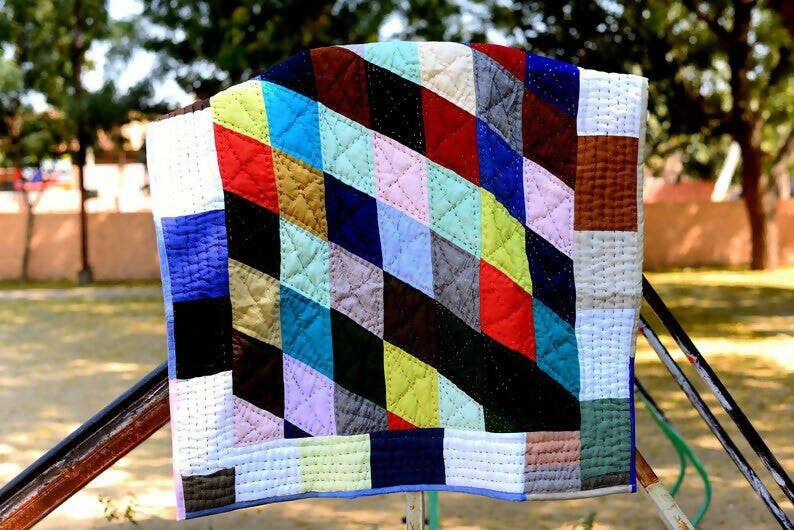 Kids Linen cotton filled Quilt /Kids Playmat /Handmade Patchwork ,Kantha Quilt,Throw,Gudri,Rally,Bedspread ,Blanket,Coverlet,Rajai