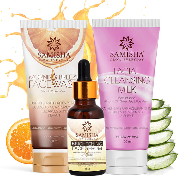 Samisha Organic Morning Breeze Vitamin C Facewash, Vitamin C Serum and Facial Cleansing Milk Trio Pack