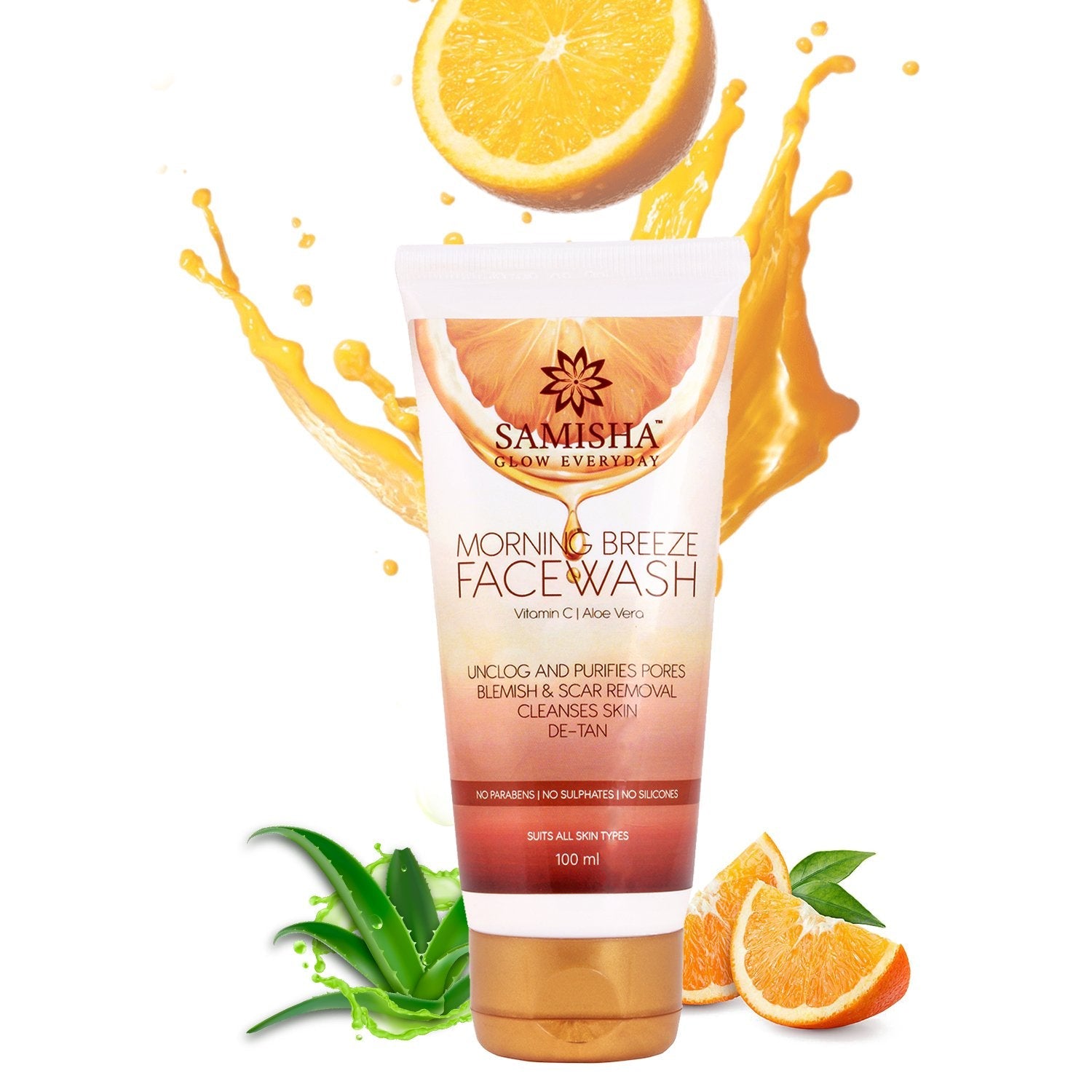 Samisha Organic Morning Breeze Vitamin C Facewash, Vitamin C Serum and Facial Cleansing Milk Trio Pack