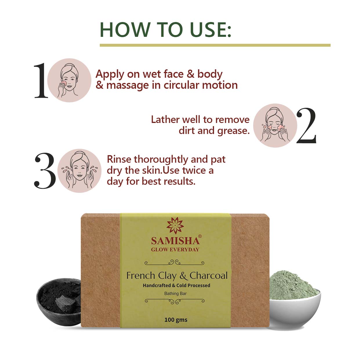 Organic French Green Clay & Charcoal Deep Cleansing Bath Bar - 100gm