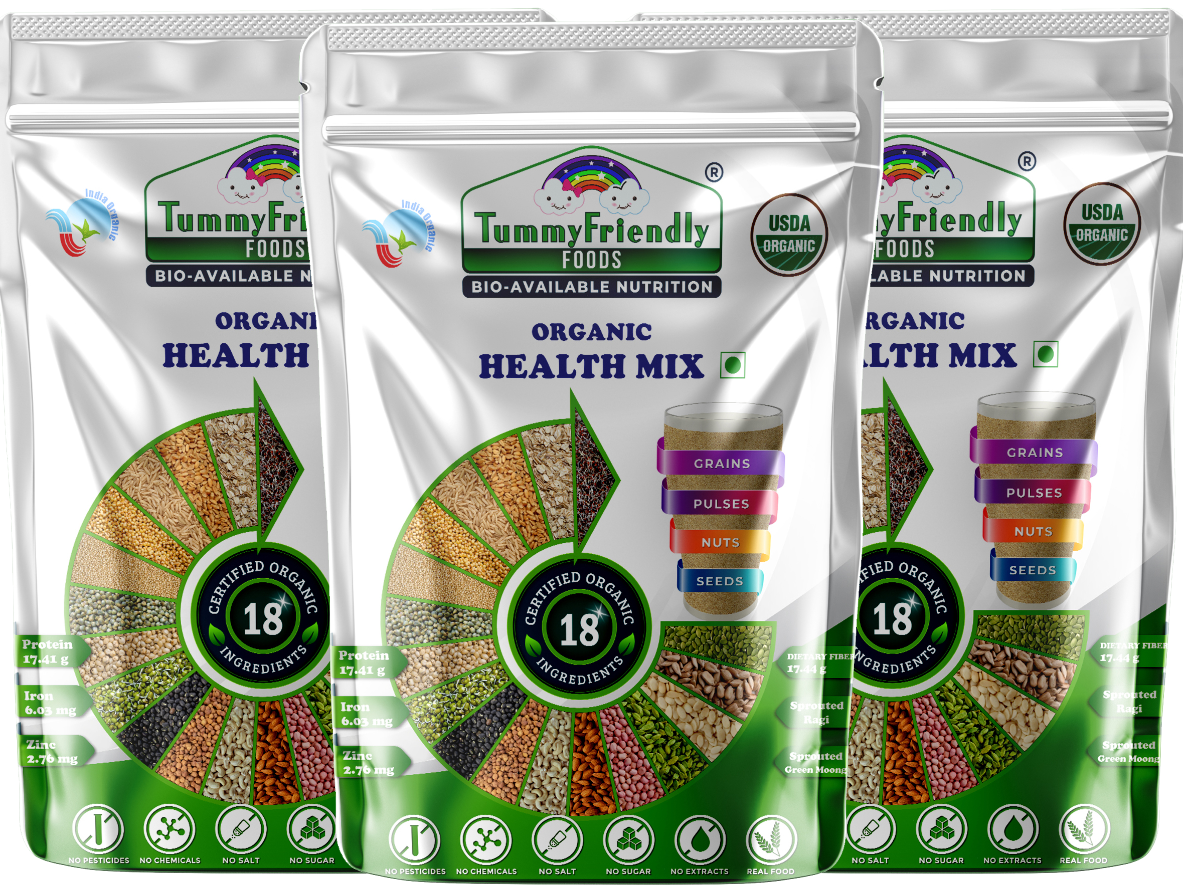 TummyFriendly Foods 100% Organic Health Mix for Kids and Adults. No Chemicals, No Pesticides, No GMO 2400 g (Pack of 3)