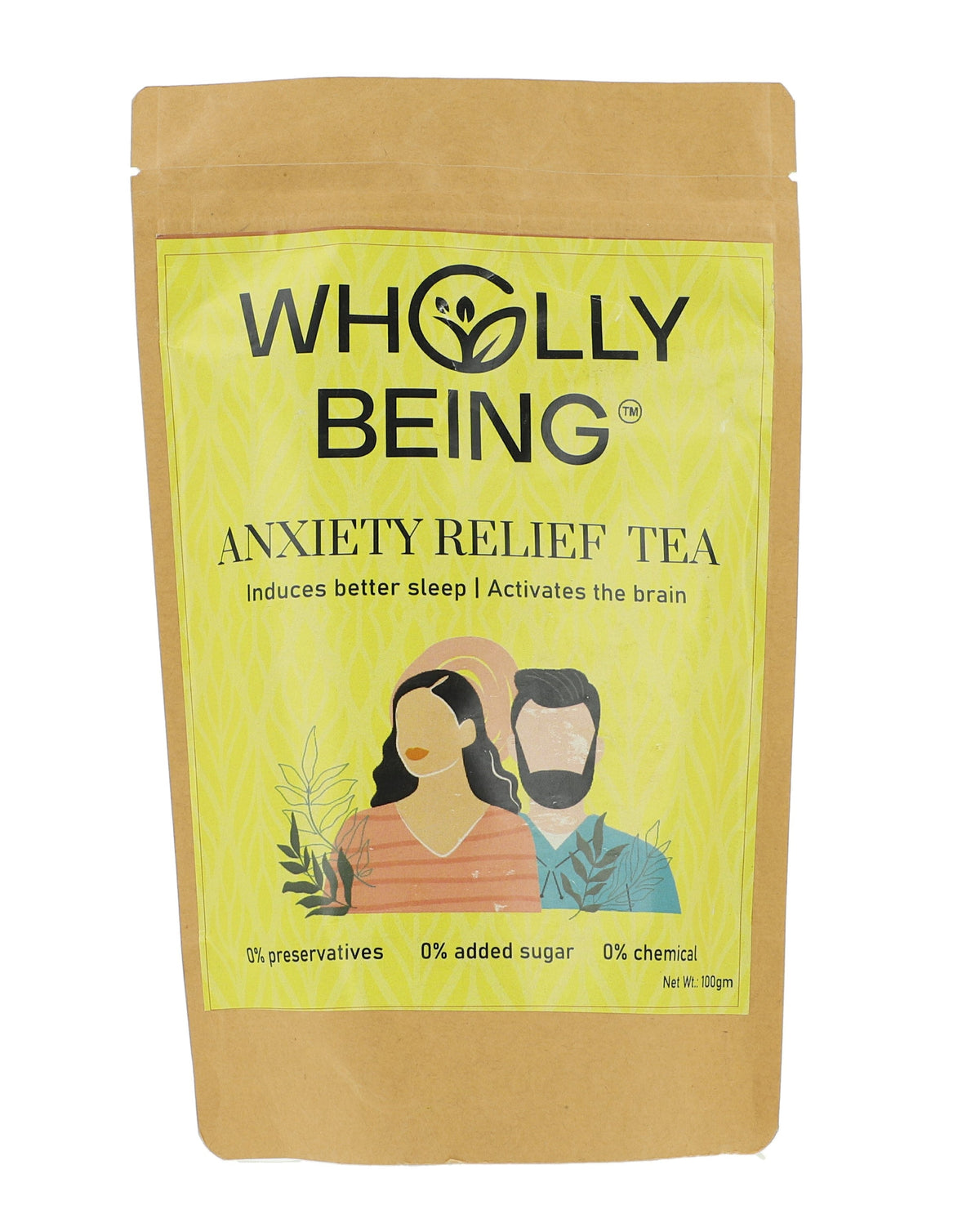 Wholly Being  Anxiety Relief Tea for managing stress, anxiety with Ashwagandha, Shankpusphi, Brahmi, Chamomile, rose petals etc(100gm)