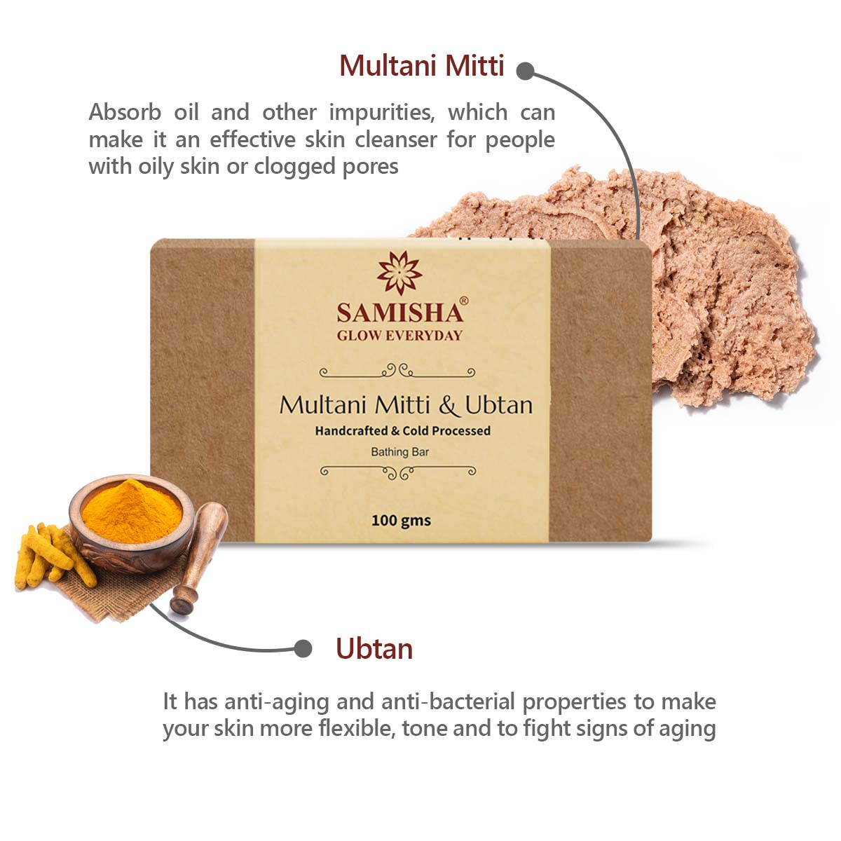 Organic Multani Mitti & Ubtan Skin Rejuvenating  Bath Bar - 100gm