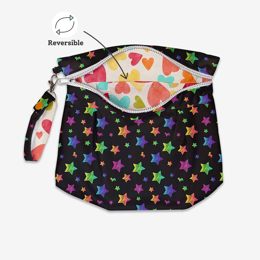 Reversible Waterproof Bag - Baby Hearts and Rainbow Twinkles 