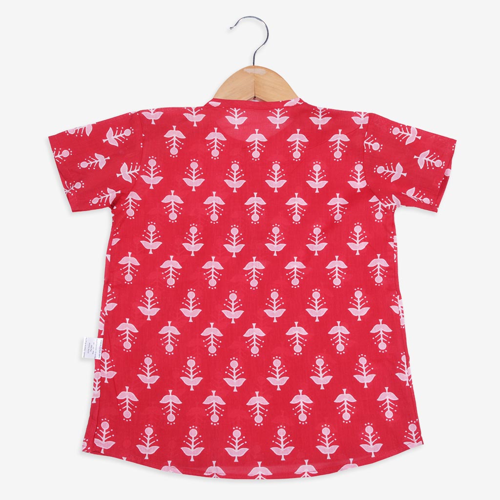 Short Sleeve Kurta - Red Ajrakh