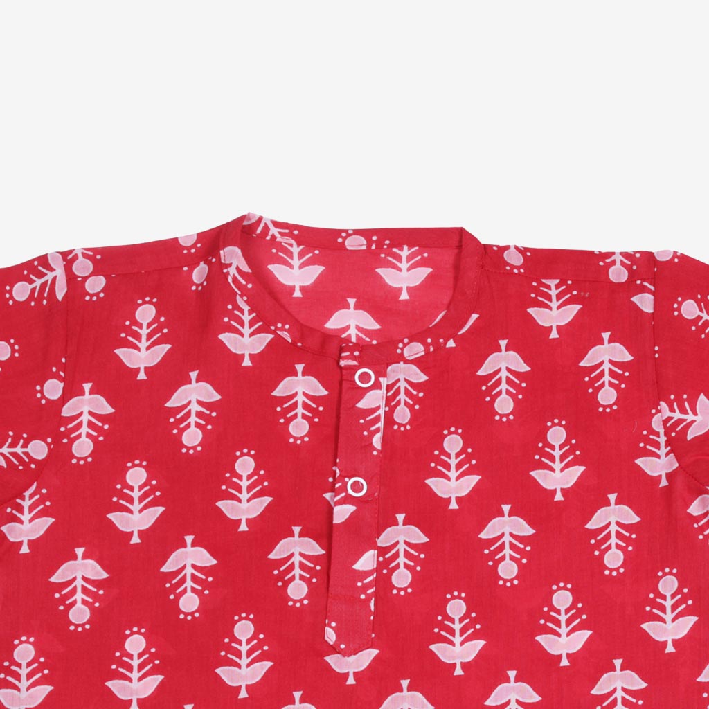 Short Sleeve Kurta - Red Ajrakh