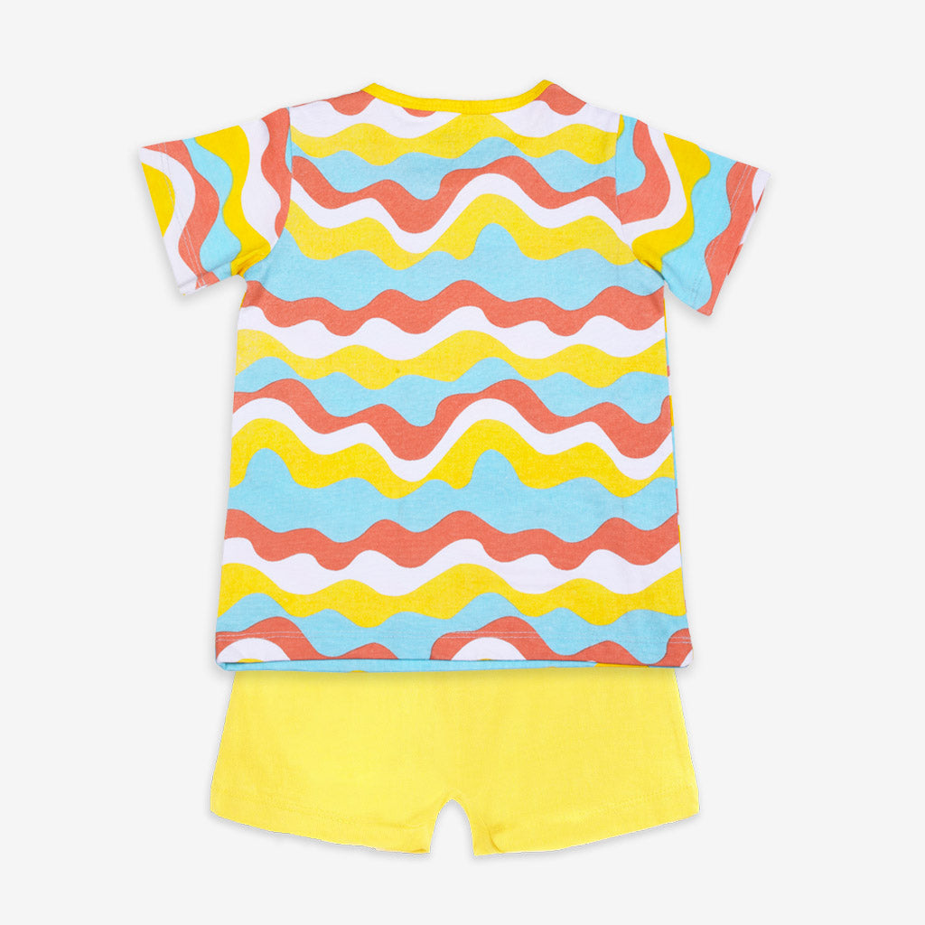 Short Sleeve Top & Shorts Set - 2 pack - Waves & Badges - Tie-Dye Blues